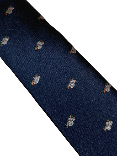 navy blue tie with cute koala bear embroidered design