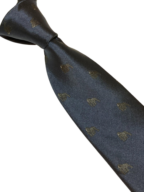 navy blue tie with black gorilla embroidered design
