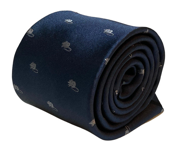 navy blue tie with cute mouse embroidered design