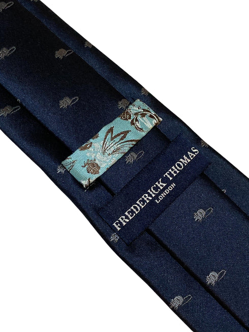 navy blue tie with cute mouse embroidered design