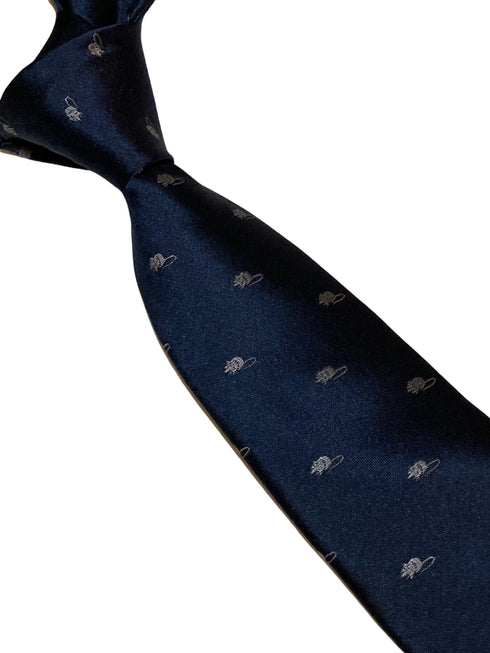 navy blue tie with cute mouse embroidered design