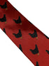 red tie with black chicken embroidered design