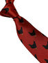 red tie with black chicken embroidered design