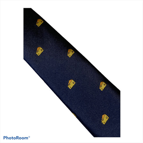navy blue tie with cheddar cheese mouse quirky embroidered design