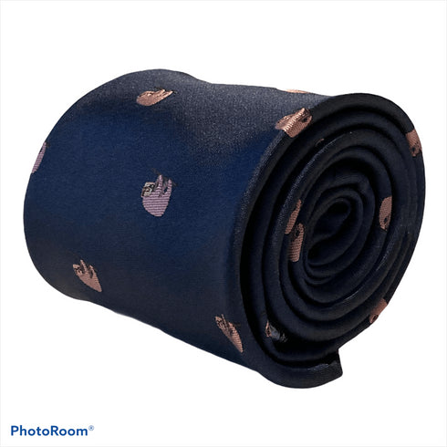 navy blue tie with cute sloth embroidered design