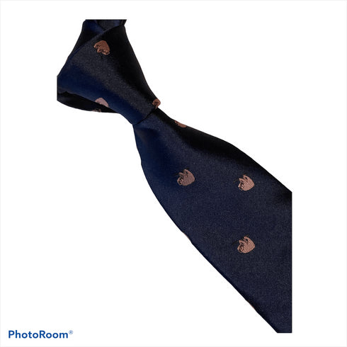 navy blue tie with cute sloth embroidered design