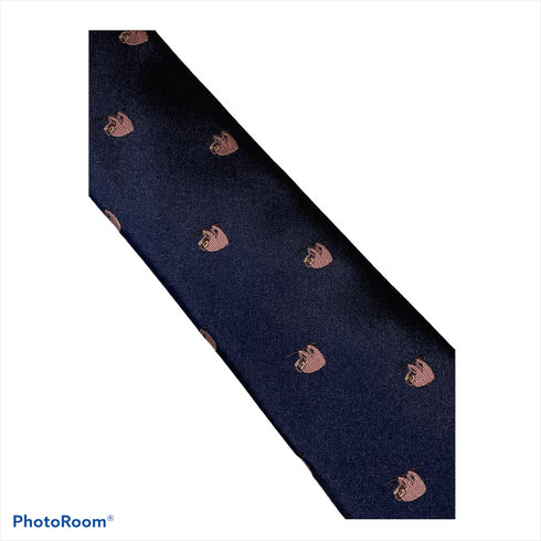 navy blue tie with cute sloth embroidered design