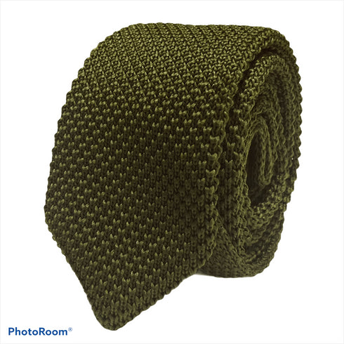 khaki green knitted olive tie pointed end