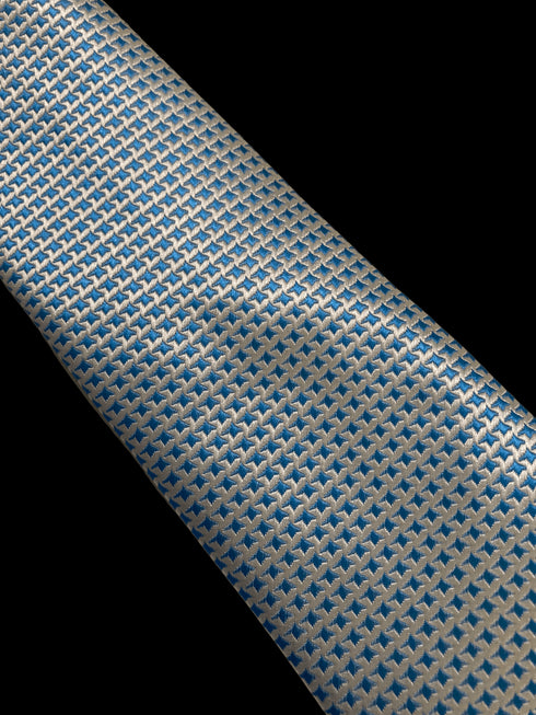 ivory cream & light blue mens tie dogstooth design