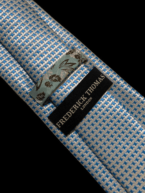 ivory cream & light blue mens tie dogstooth design