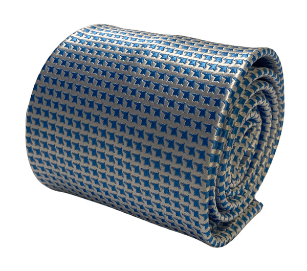 ivory cream & light blue mens tie dogstooth design