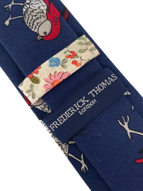 navy bird robin print mens cotton tie