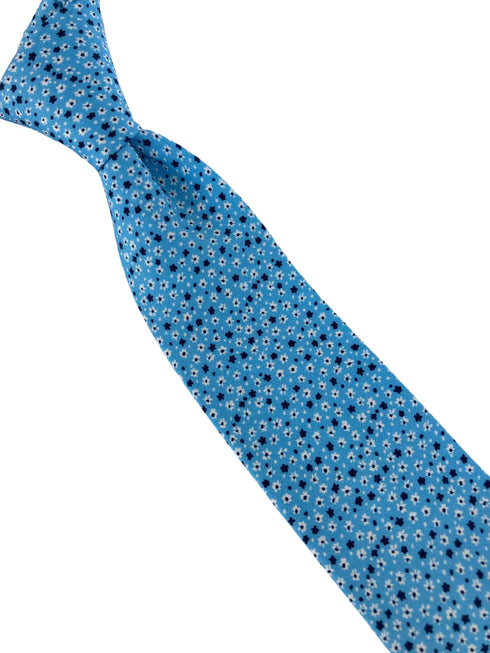 light pastel baby blue cotton tie with ditsy navy & white floral print