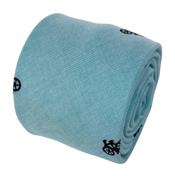 turquoise green pastel cotton tie with bike bicycle design