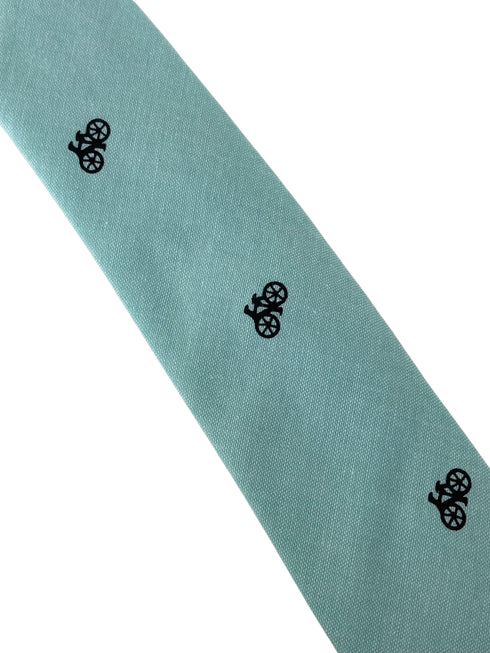 turquoise green pastel cotton tie with bike bicycle design
