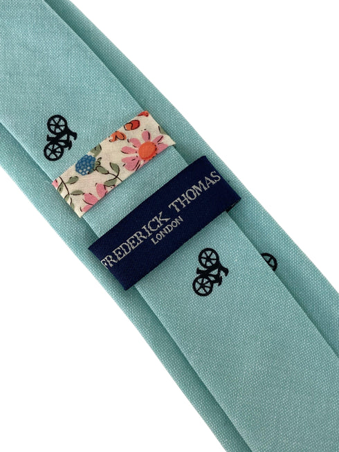turquoise green pastel cotton tie with bike bicycle design