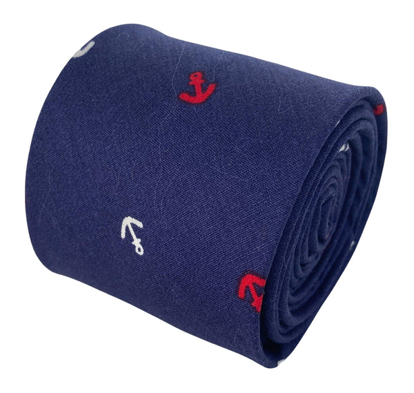 navy cotton tie with nautical anchor design