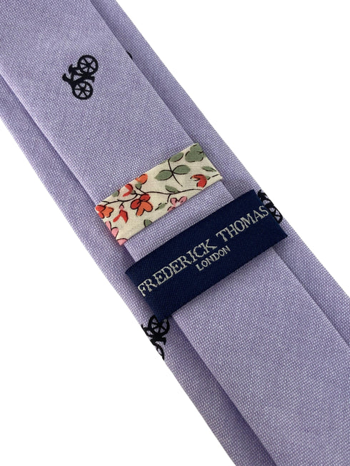 lilac pastel cotton tie with bike bicycle design