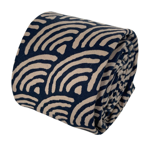 cream and navy rainbow design cotton tie