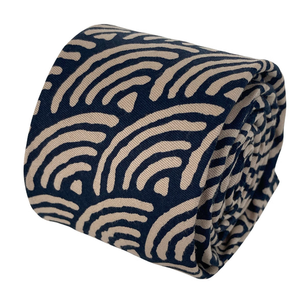 cream and navy rainbow design cotton tie