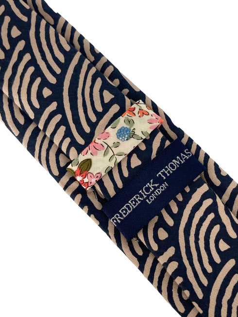 cream and navy rainbow design cotton tie