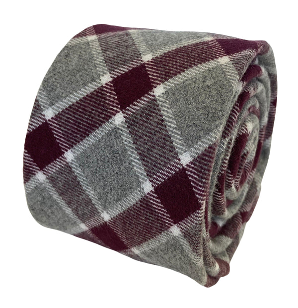 red and pale grey check cotton tie