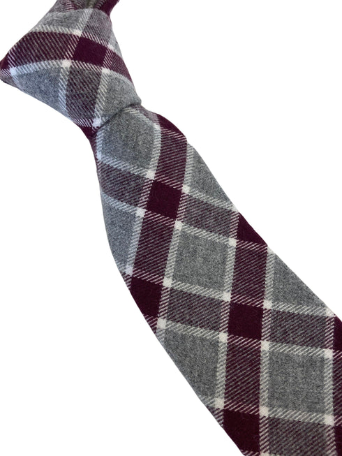 red and pale grey check cotton tie