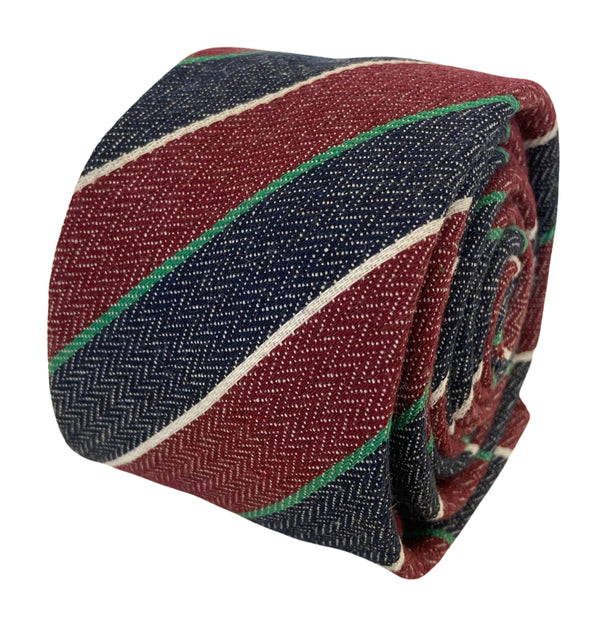 red and navy blue club striped classic mens linen tie