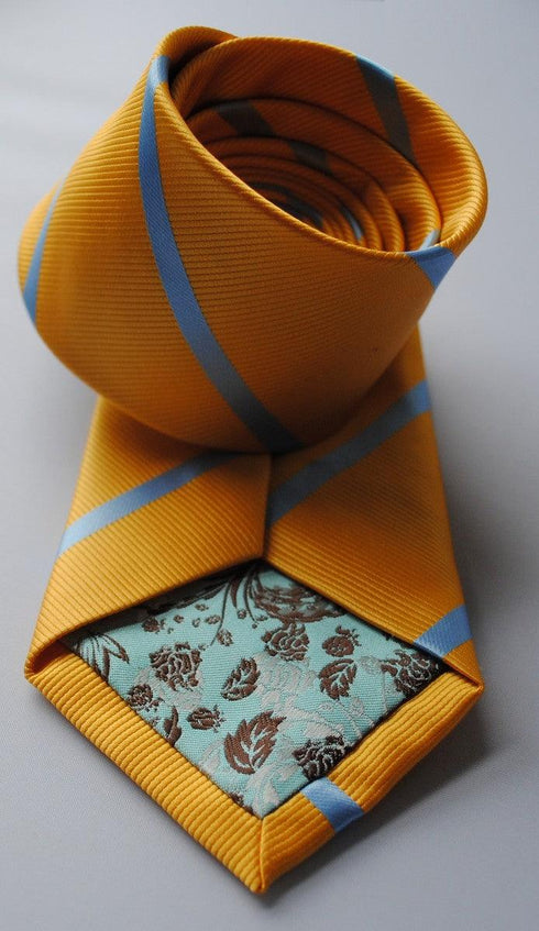 yellow tie with blue club stripe