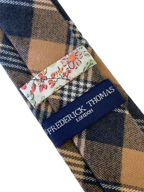 brown & black prince of wales check mens wool tie