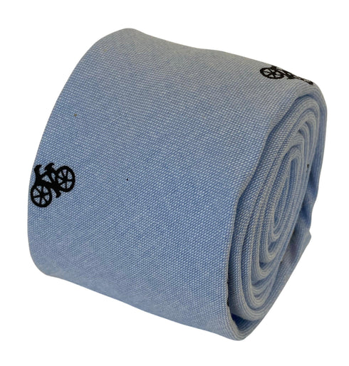 light pale blue pastel cotton tie with bike bicycle design