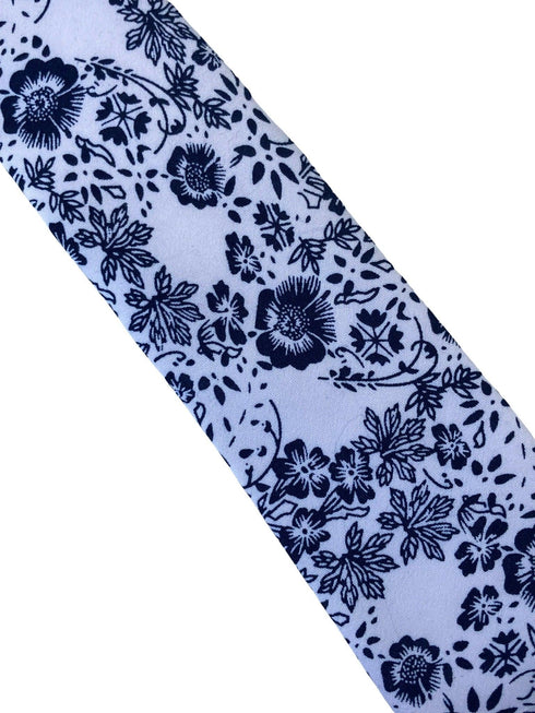 white & blue floral classic width mens tie 100% cotton