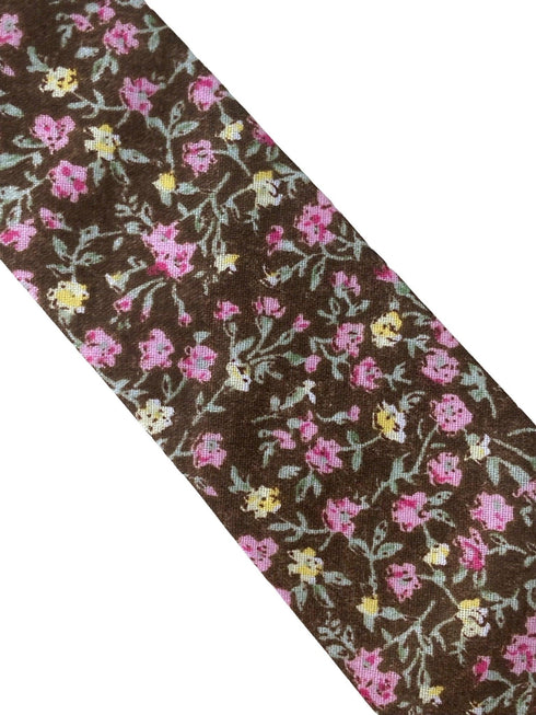 brown with pink floral design mens classic width 100% cotton tie