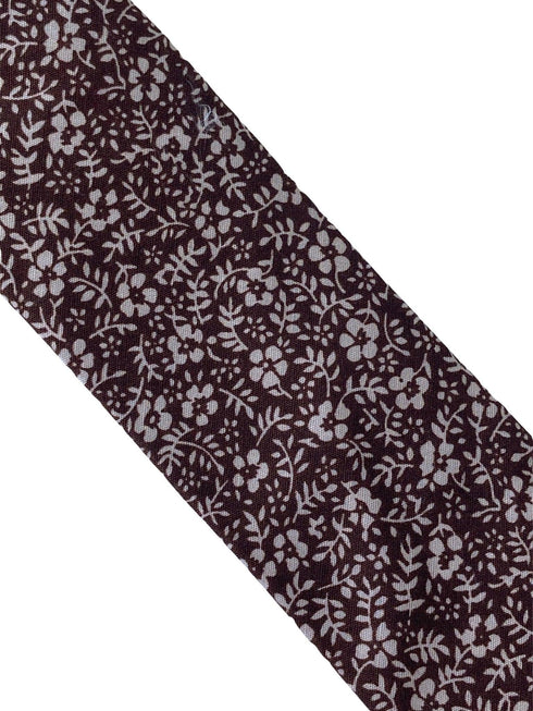 brown cotton tie with white floral design