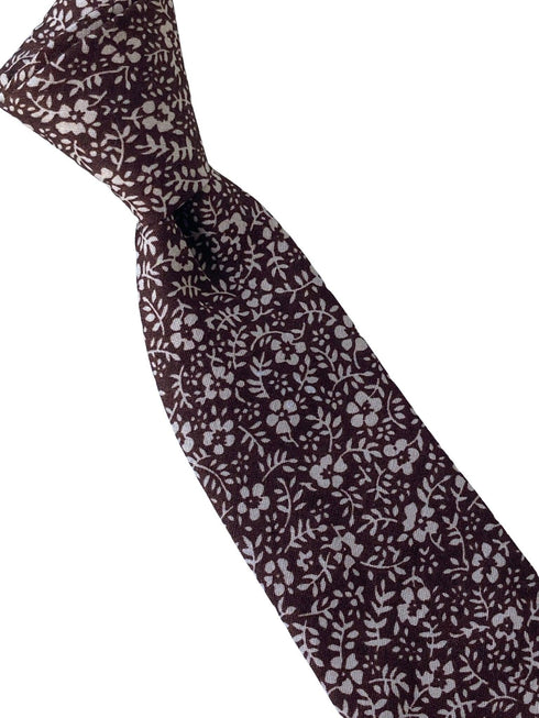 brown cotton tie with white floral design