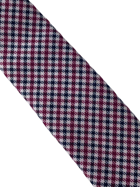 red, black, beige check tweed design men's 100% wool classic width tie