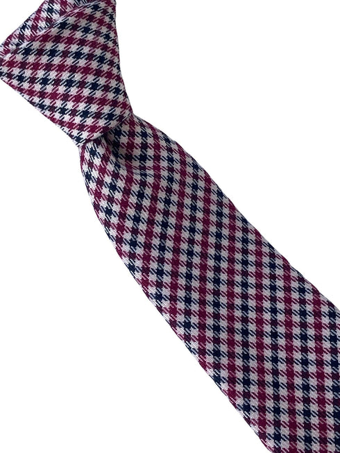 red, black, beige check tweed design men's 100% wool classic width tie