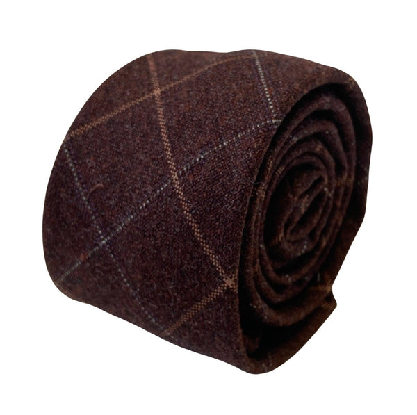 maroon brown check 100% wool mens tie