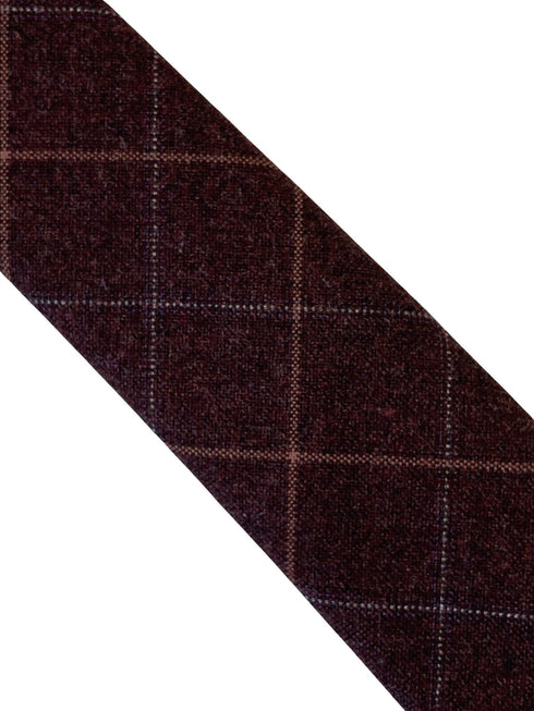 maroon brown check 100% wool mens tie