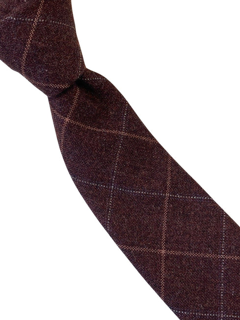 maroon brown check 100% wool mens tie
