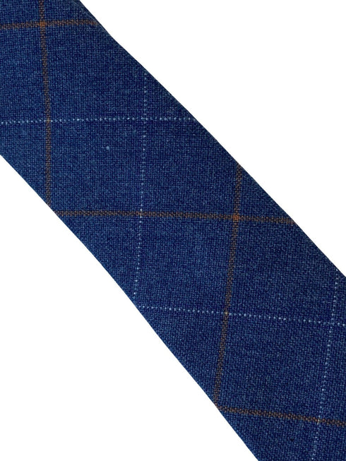 medium denim blue check tweed style mens 100% wool tie