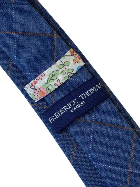 medium denim blue check tweed style mens 100% wool tie