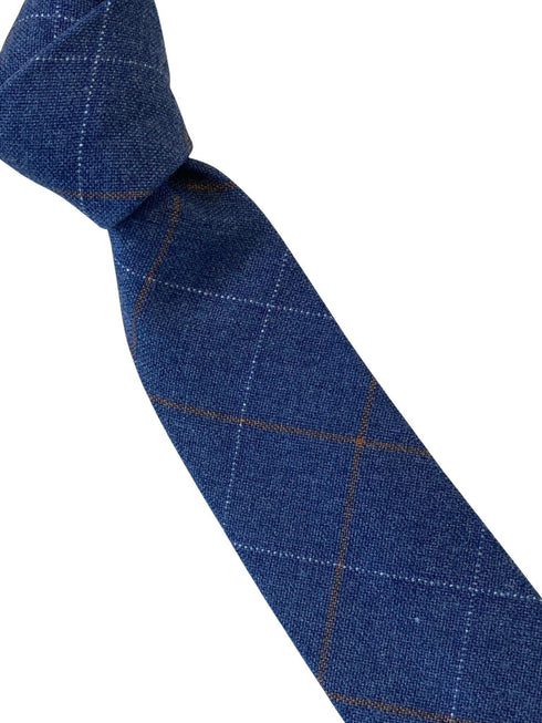 medium denim blue check tweed style mens 100% wool tie