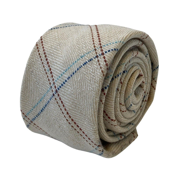 beige cream check tweed style mens tie 100% wool