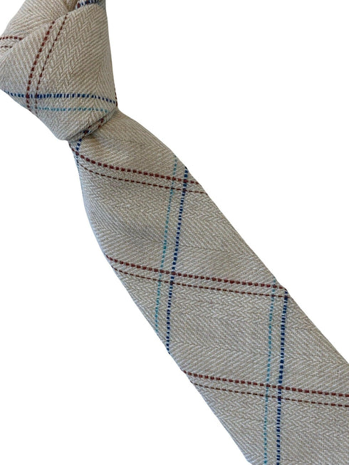beige cream check tweed style mens tie 100% wool