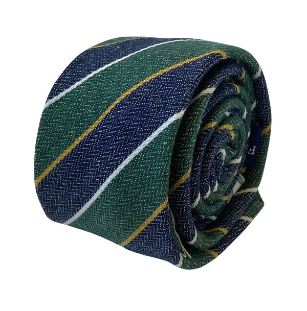 blue & green club striped mens linen tie school style