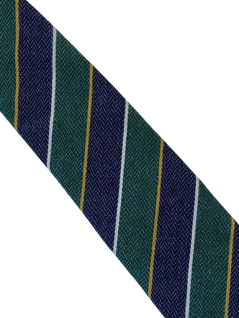 blue & green club striped mens linen tie school style