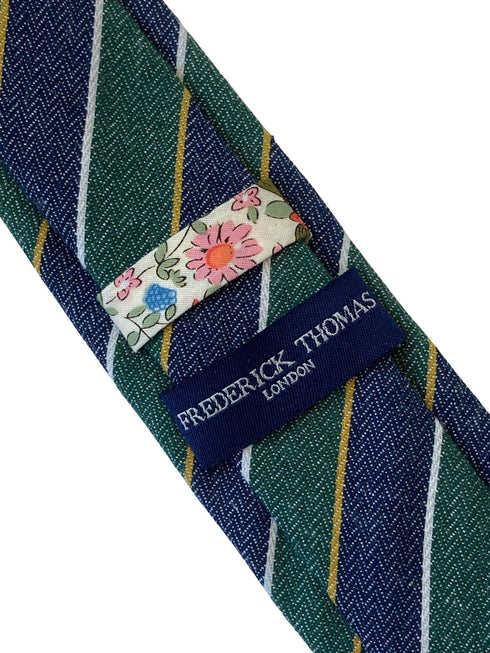 blue & green club striped mens linen tie school style