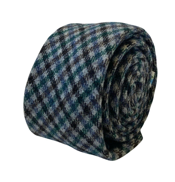 grey, blue, green & brown check tweed style 100% wool mens tie