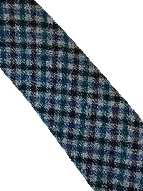 grey, blue, green & brown check tweed style 100% wool mens tie